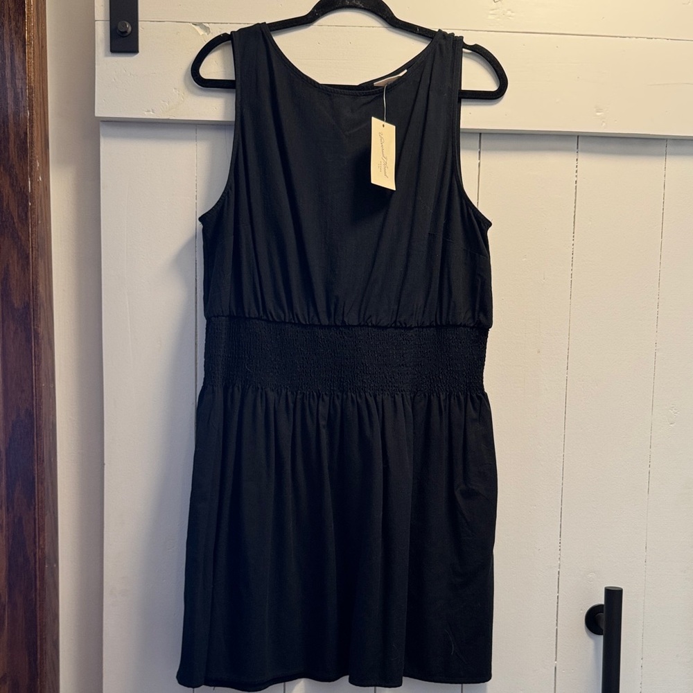 Universal Thread Black Mini Dress Boatneck Smocked Waist XL Side Pockets